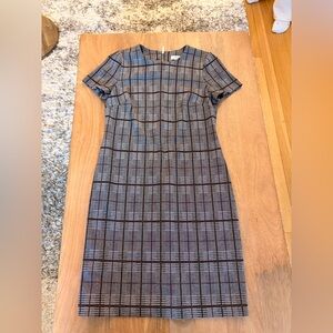 Calvin Klein Gray and Black Plaid Midi Sheath Dress